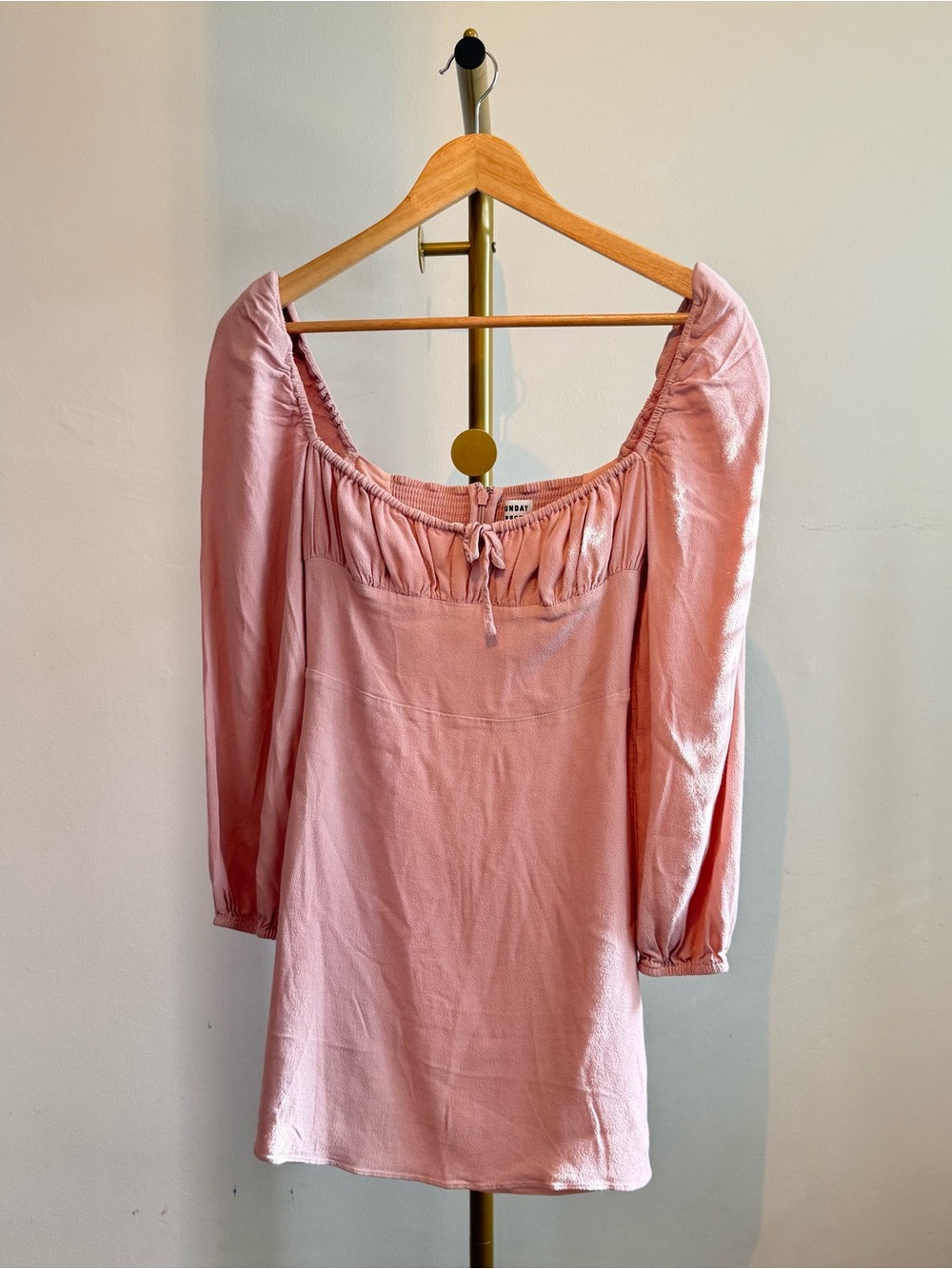 Aritzia Sunday Best Delilah Pink Ruched Long Sleeve Mini Dress